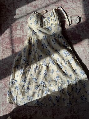 Hollister Cream Midi Dress with Blue Floral Print